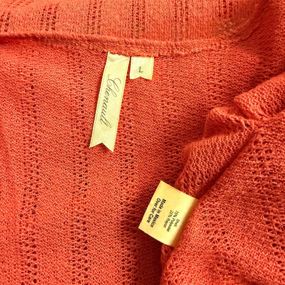 Chenault Cardigan Women Large Coral Open Front Pointelle Knit Cottagecore Boho - Picture 5 of 5